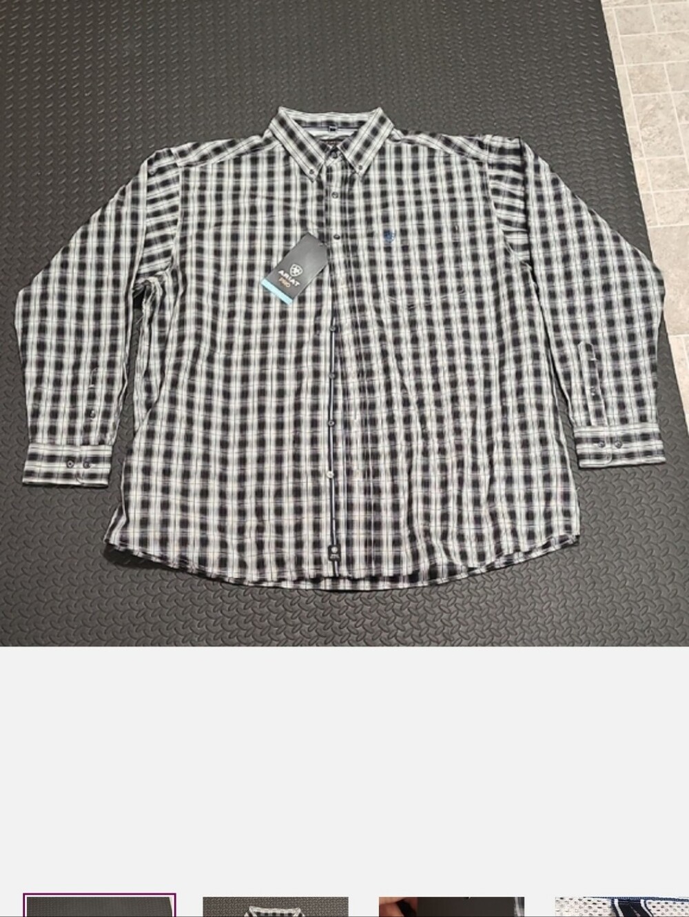 Ariat Pro Series Mens XXL Black White Plaid Long Sleeve Button Front Shirt NWT - Picture 2 of 5